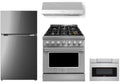4 Piece Kitchen Appliances Package with 30 Top Freezer Refrigerator, 24 Built-in Microwave Drawer, 36 Freestanding Gas Range, and 36 Under Cabinet Range Hood Z34340