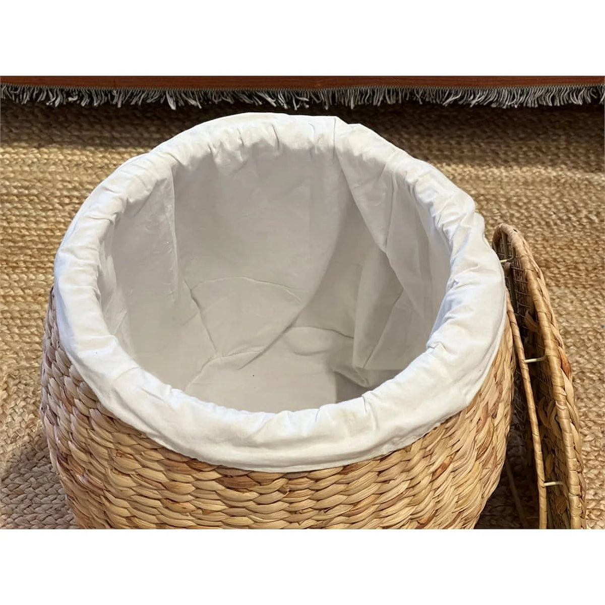 Beige Wicker Rattan Storage Ottoman Basket with Lid R754133