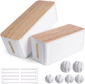 White Bamboo Style Cable Organizer Box, 2 Pack, 17 PCS Set E589