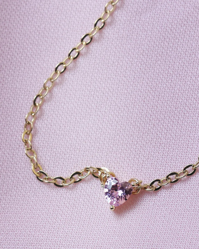 Pink Heart Charm Gold-Plated Chain Necklace K109