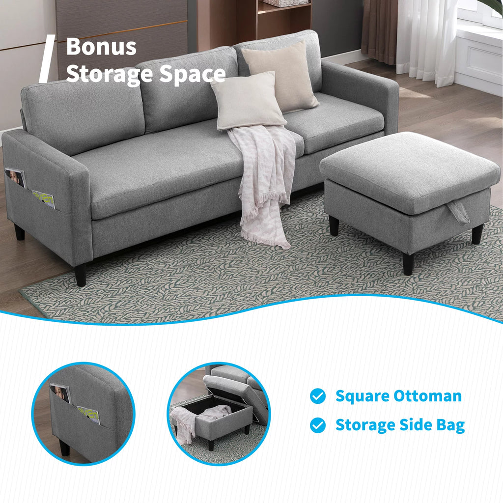 Light Gray L-Shaped Sectional Sofa with Storage Ottoman Z567