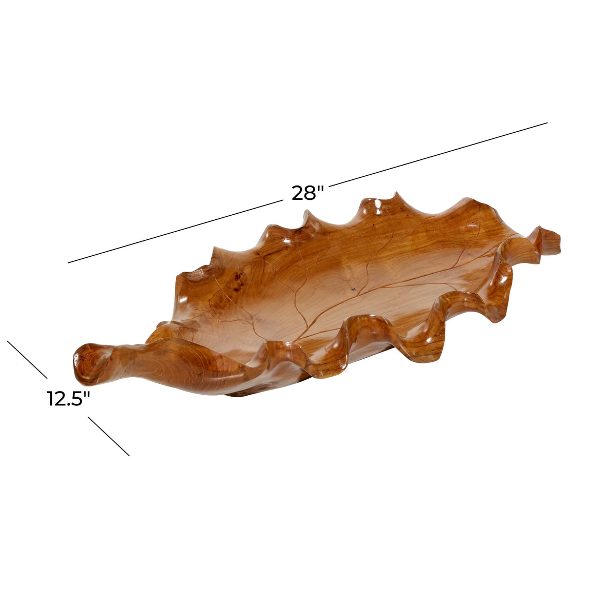 Brown Teak Wood Handmade Live Edge Leaf Tray N22506
