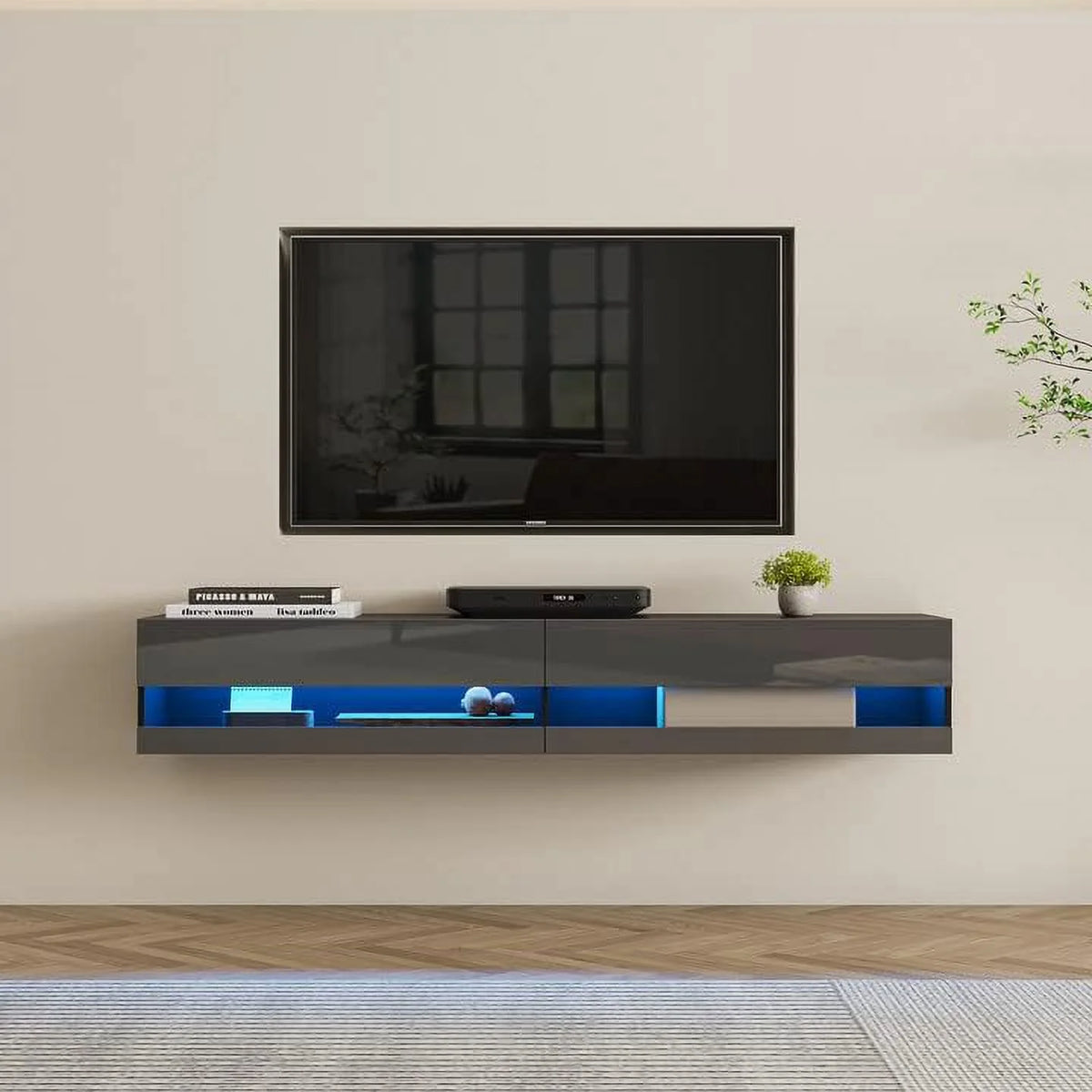 79" Floating TV Stand with 16 Color LEDs 2 Drawers D233529