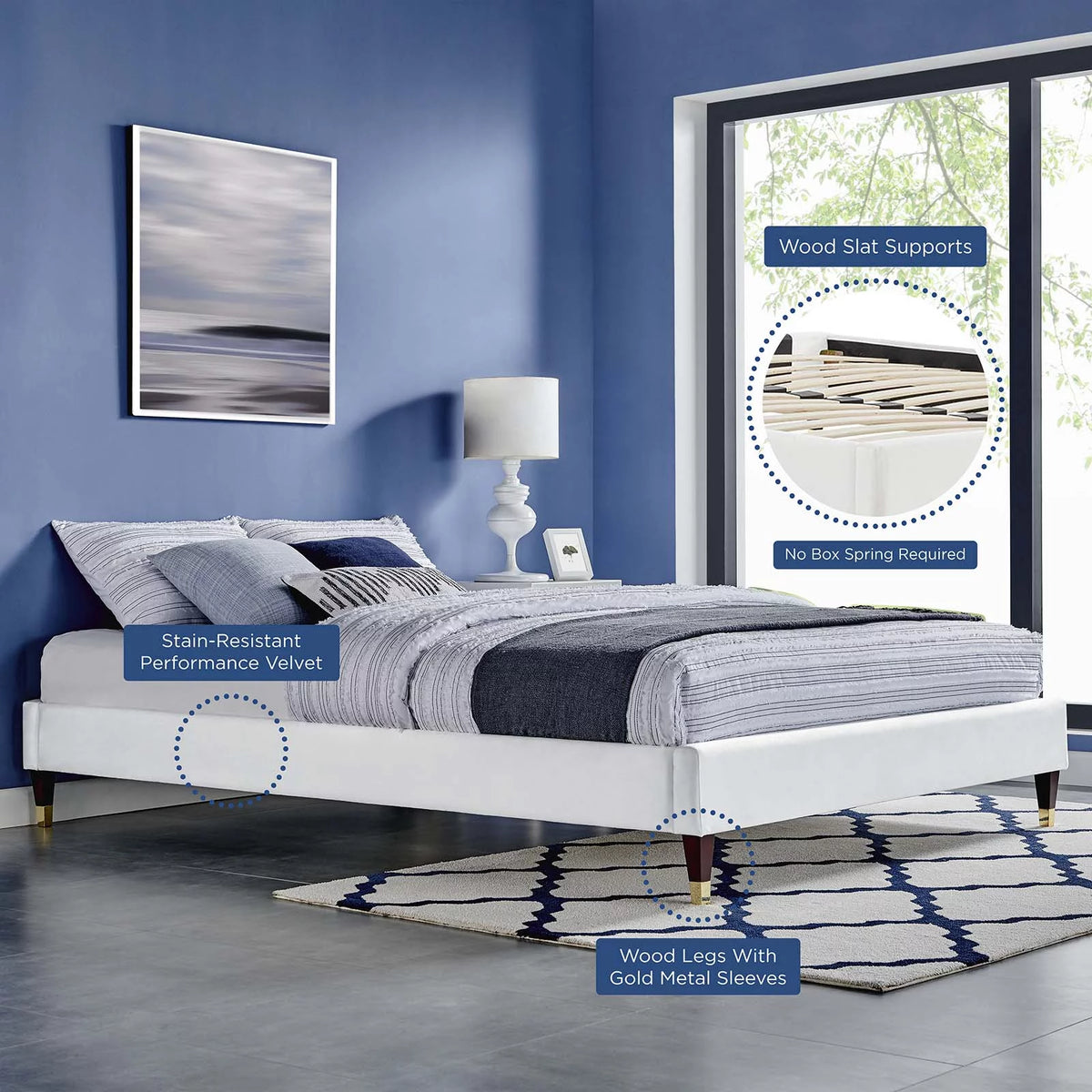 Queen Performance Velvet Platform Bed Frame in White T544166