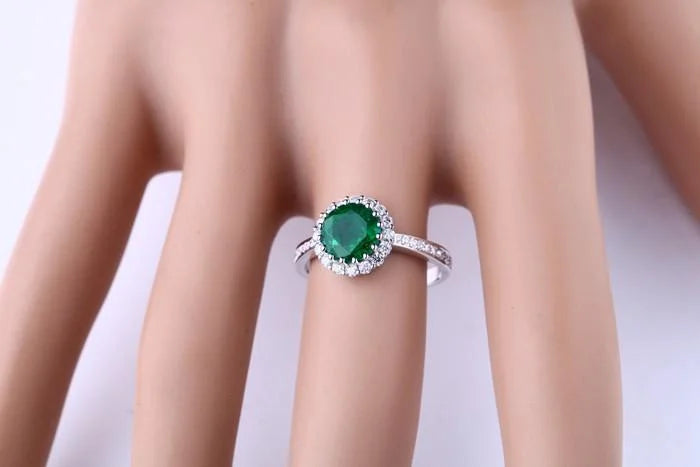 10k White Gold Emerald and Moissanite Engagement Ring M2686