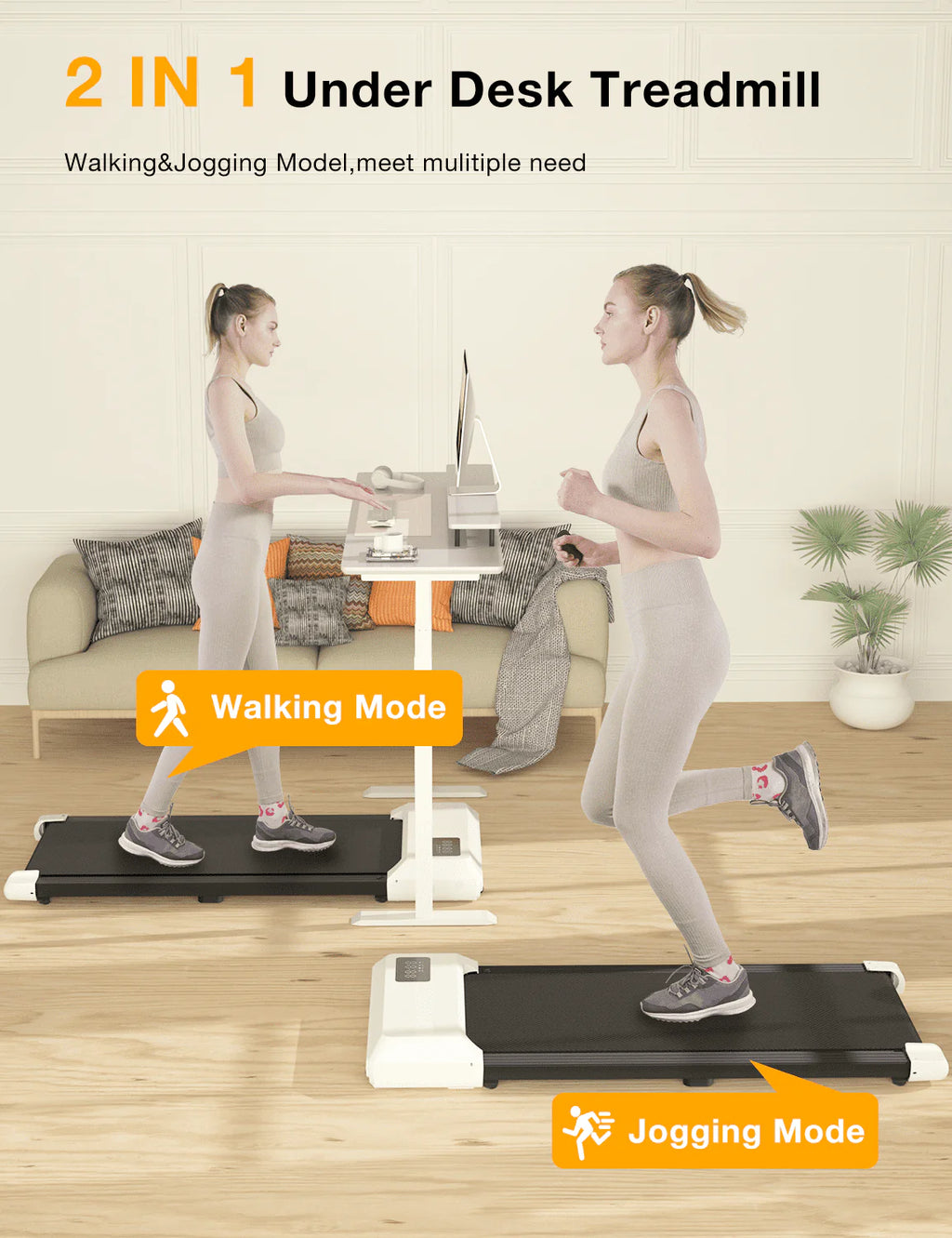 2 in 1 Under Desk Treadmill with Remote Control and LED Display U488277