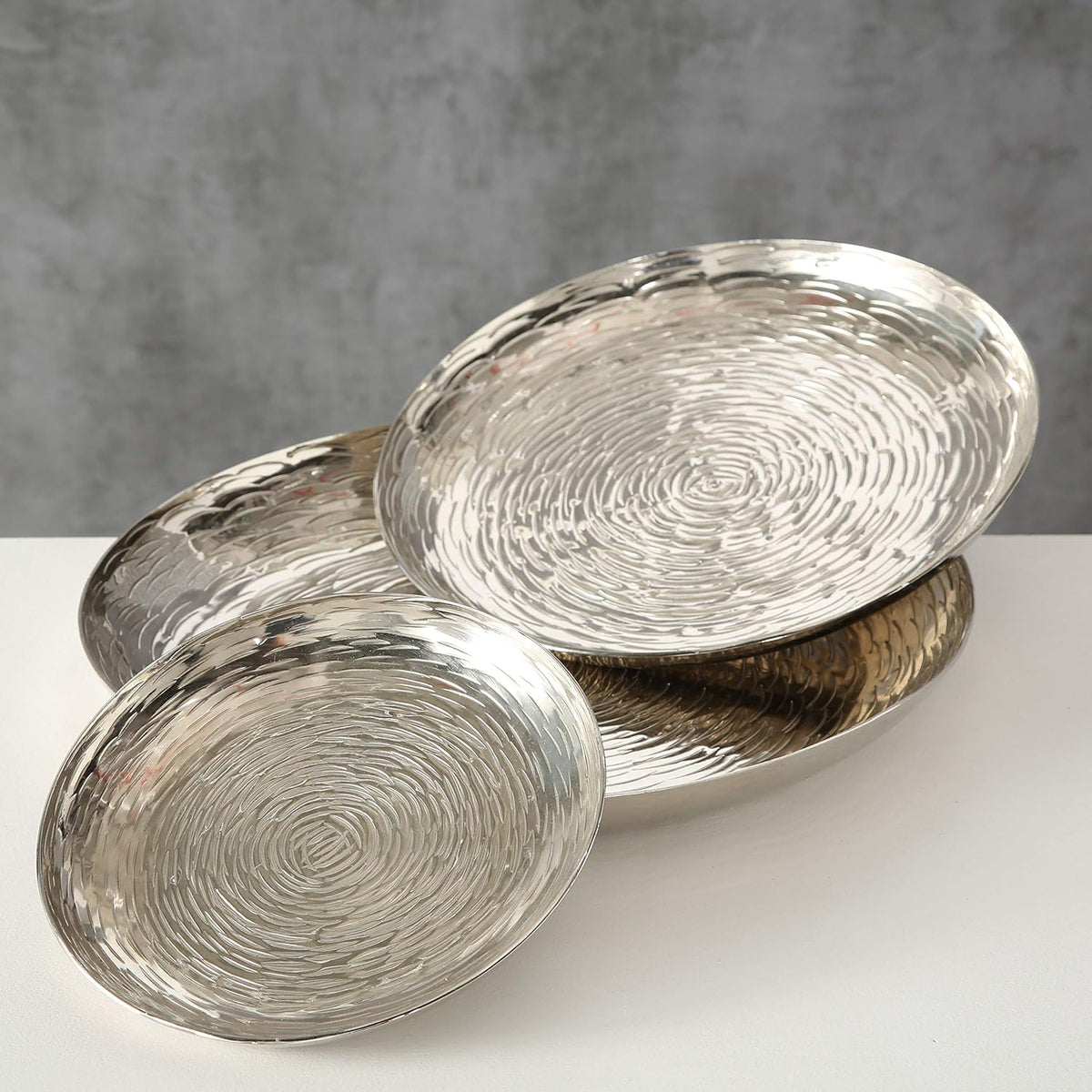 Silver Vanity Trays, Set of 3, Hand Cast Aluminum I669