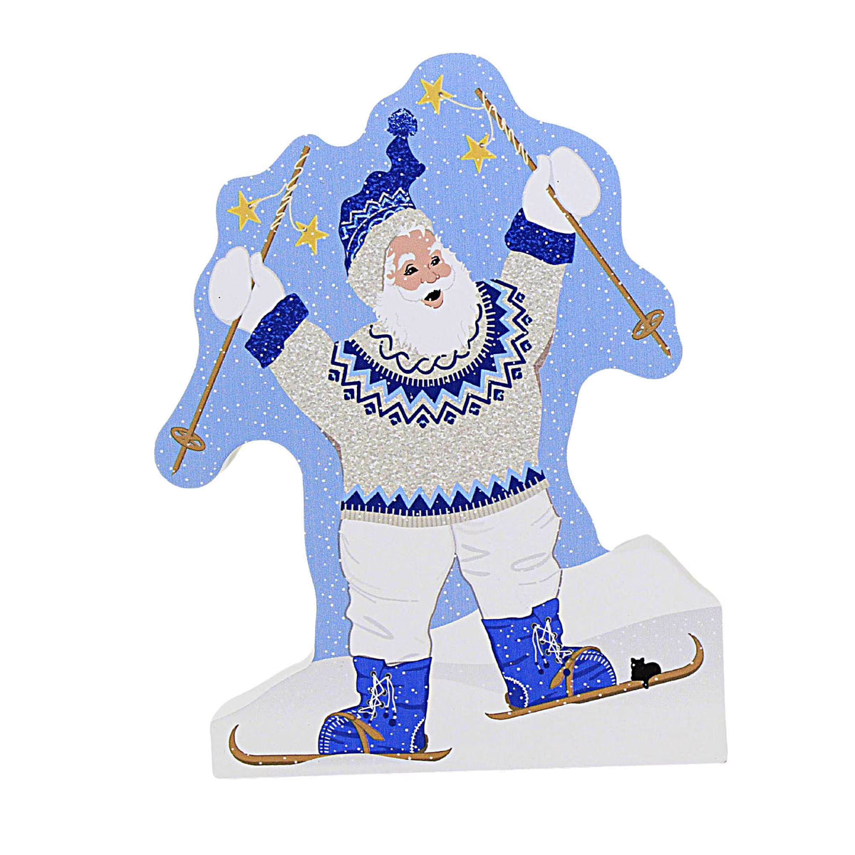 Skiing Santa Wood Figurine 5.75 Inch A950886