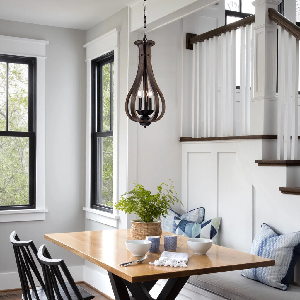 3-Light Wooden Pendant Lighting H530