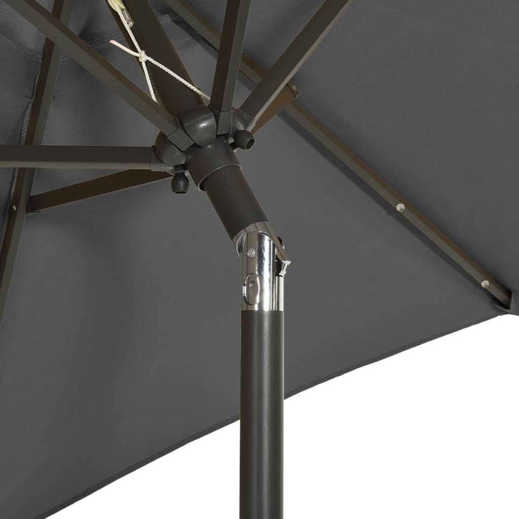 Anthracite Garden Folding Beach Umbrella with LED Lights and Aluminum Pole A366567
