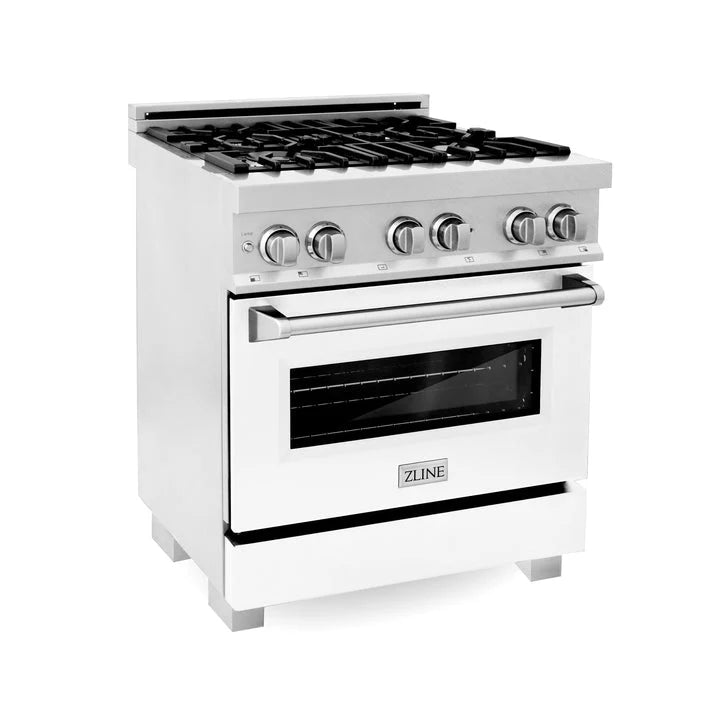 30 in. Gas Burner Electric Oven Stainless White Matte Door Y8483