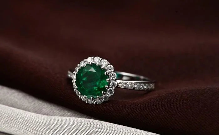 10k White Gold Emerald and Moissanite Engagement Ring M2686