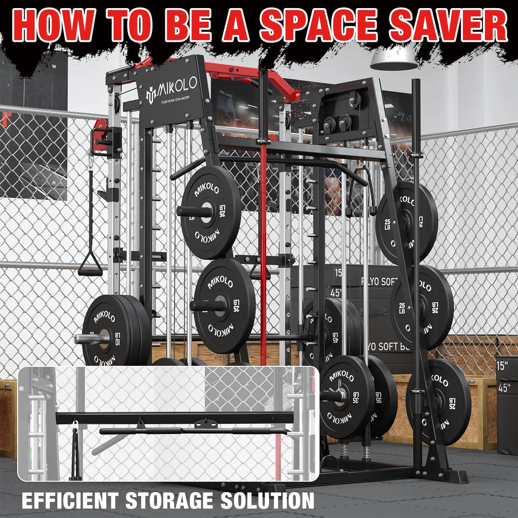 Smith Machine Power Rack Cage with Weight Bench and Cable Crossover System P40974