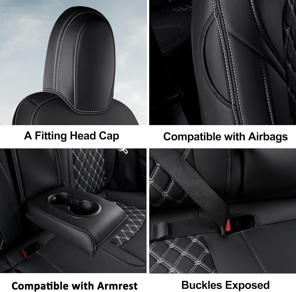 Pu Leather Car Seat Covers Full Set 5 Seatings Black Y845