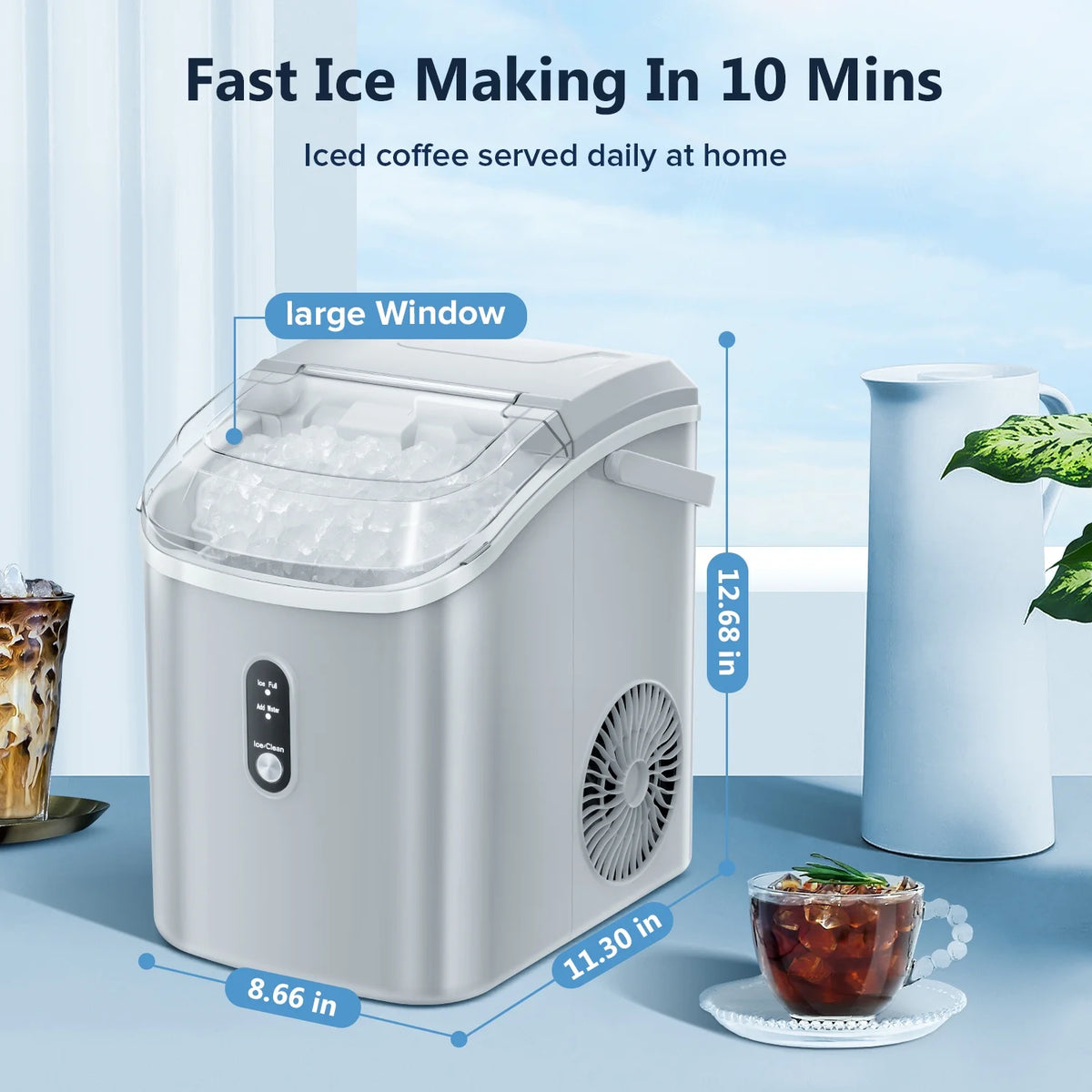 Nugget Ice Maker Countertop with Soft Chewable Pellet Ice, 34lbs/24H, Self-Cleaning, Gray S951