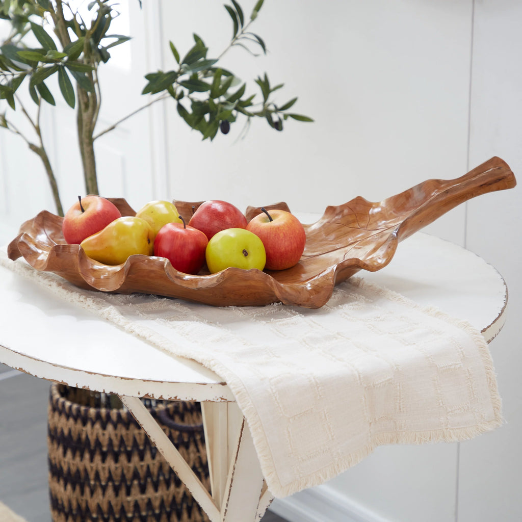 Brown Teak Wood Handmade Live Edge Leaf Tray N22506