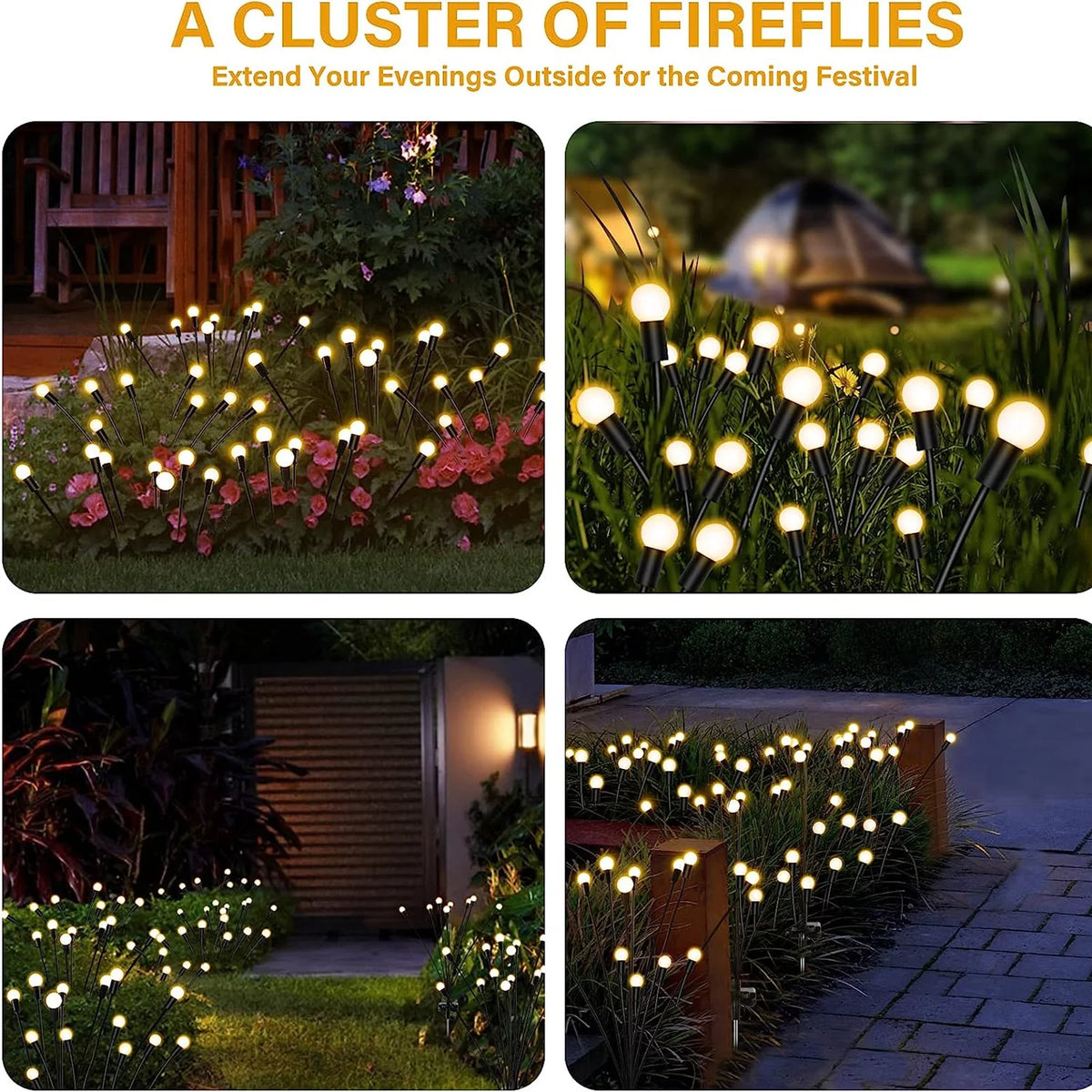 4 Pack 8 LED Solar Powered Waterproof Decorative Garden Lights O584918