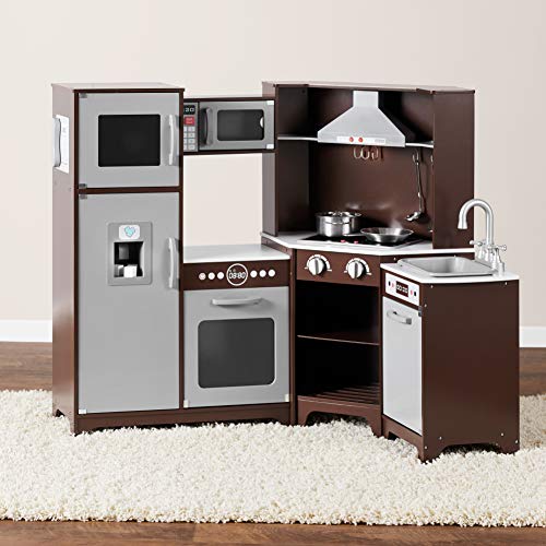 Kids Corner Wooden Kitchen Toy Playset with Stove, Oven, Sink, Fridge and Accessories J26089