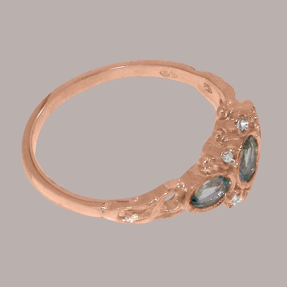 14k Rose Gold Aquamarine & Diamond Womens Promise Ring P51359