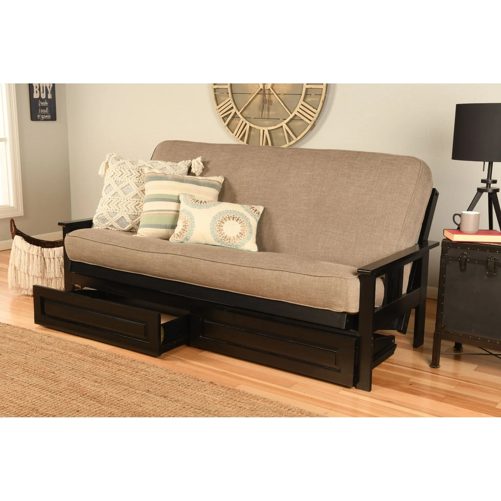 Black Finish Sofa with Storage and Removable Linen Mattress Cover U264