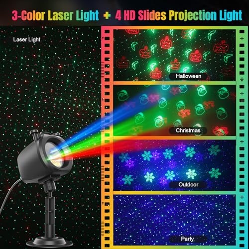 Waterproof RGB Laser Projector Lights with RF Remote and Timer V971