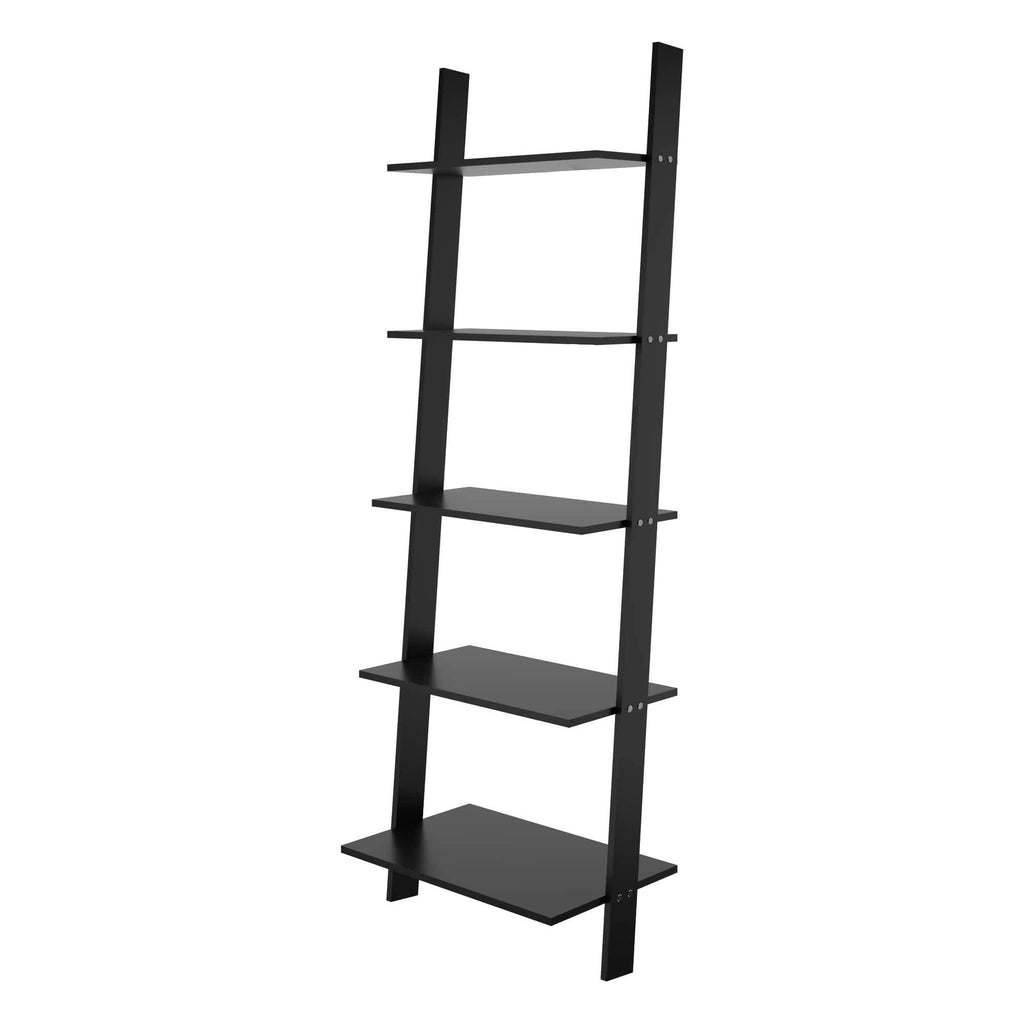 Black 5-Shelf Floating Ladder Bookcase V6452