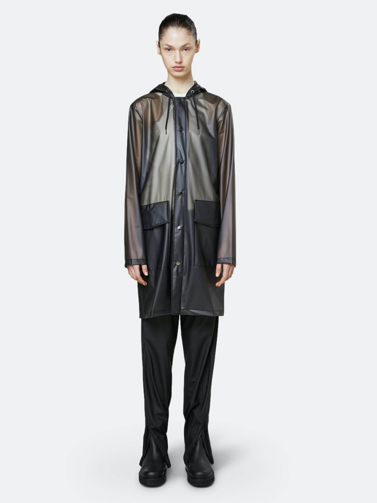 Foggy Black Hooded Coat R5457