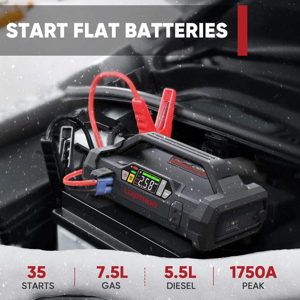 1750A 12V Jump Starter with Air Compressor and 150PSI Digital Tire Inflator E420999