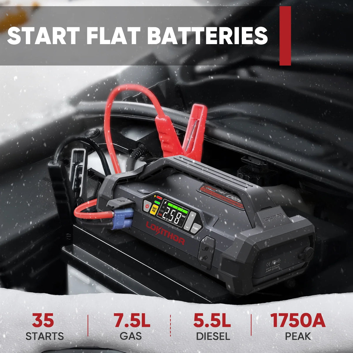 1750A 12V Jump Starter with Air Compressor and 150PSI Digital Tire Inflator E420999