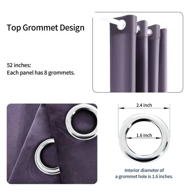 2 Panels Purple Velvet Light Blocking Curtains 52x84 inch V240339