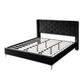 Wood Platform Bed Frame with Upholstered Headboard Queen Black O1703