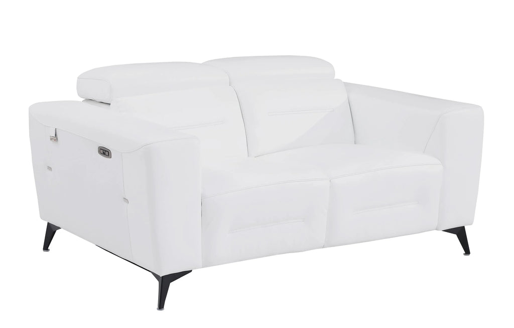 White Top Grain Italian Leather Power Recliner Loveseat Q7621
