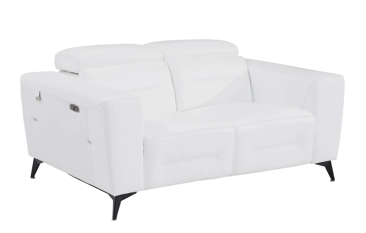 White Top Grain Italian Leather Power Recliner Loveseat Q7621