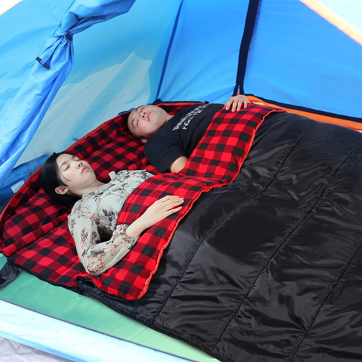Cotton Double Sleeping Bag, Queen Size, Black/Navy Blue D26572