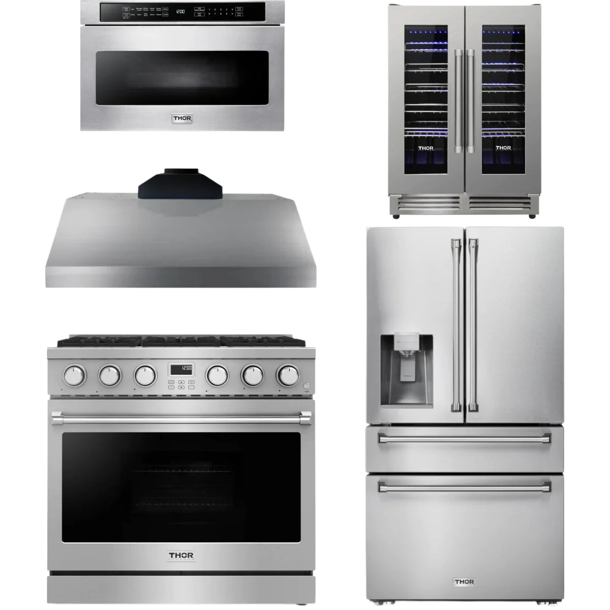 36 Gas Range, Range Hood, Refrigerator, Microwave and Wine Cooler W85540