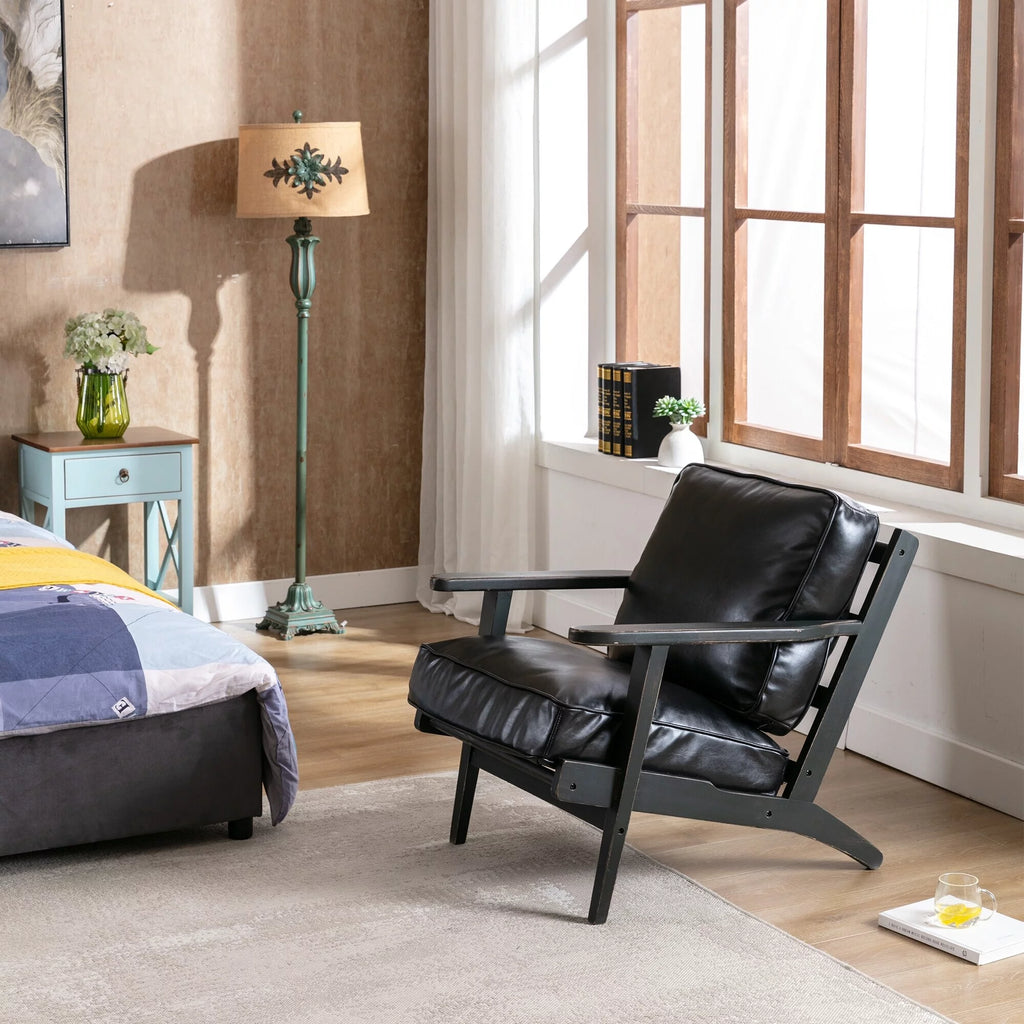 Solid Wood Pu Leather Accent Arm Chair S5268