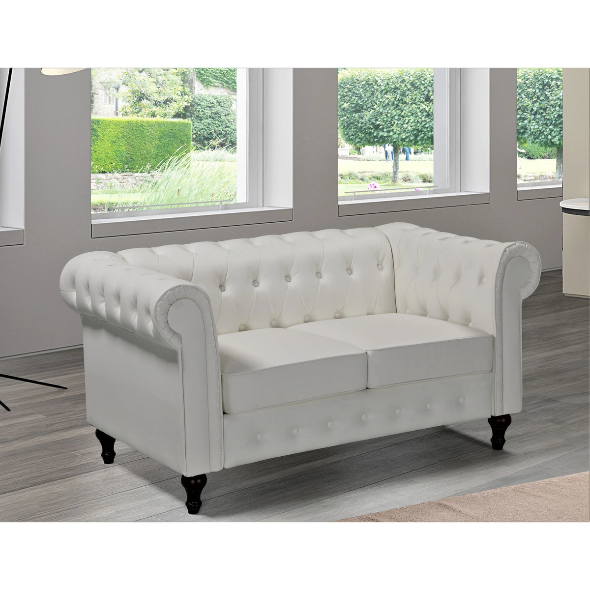 Black Faux Leather Chesterfield Loveseat I8531