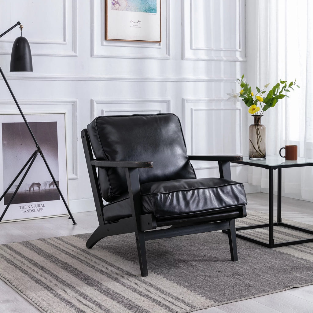 Solid Wood Pu Leather Accent Arm Chair S5268