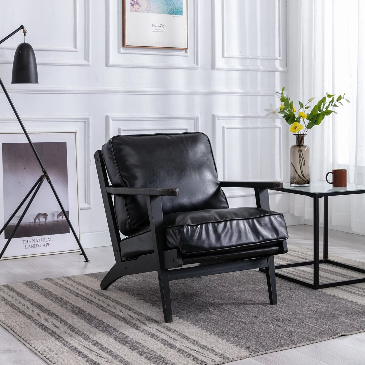Solid Wood Pu Leather Accent Arm Chair S5268
