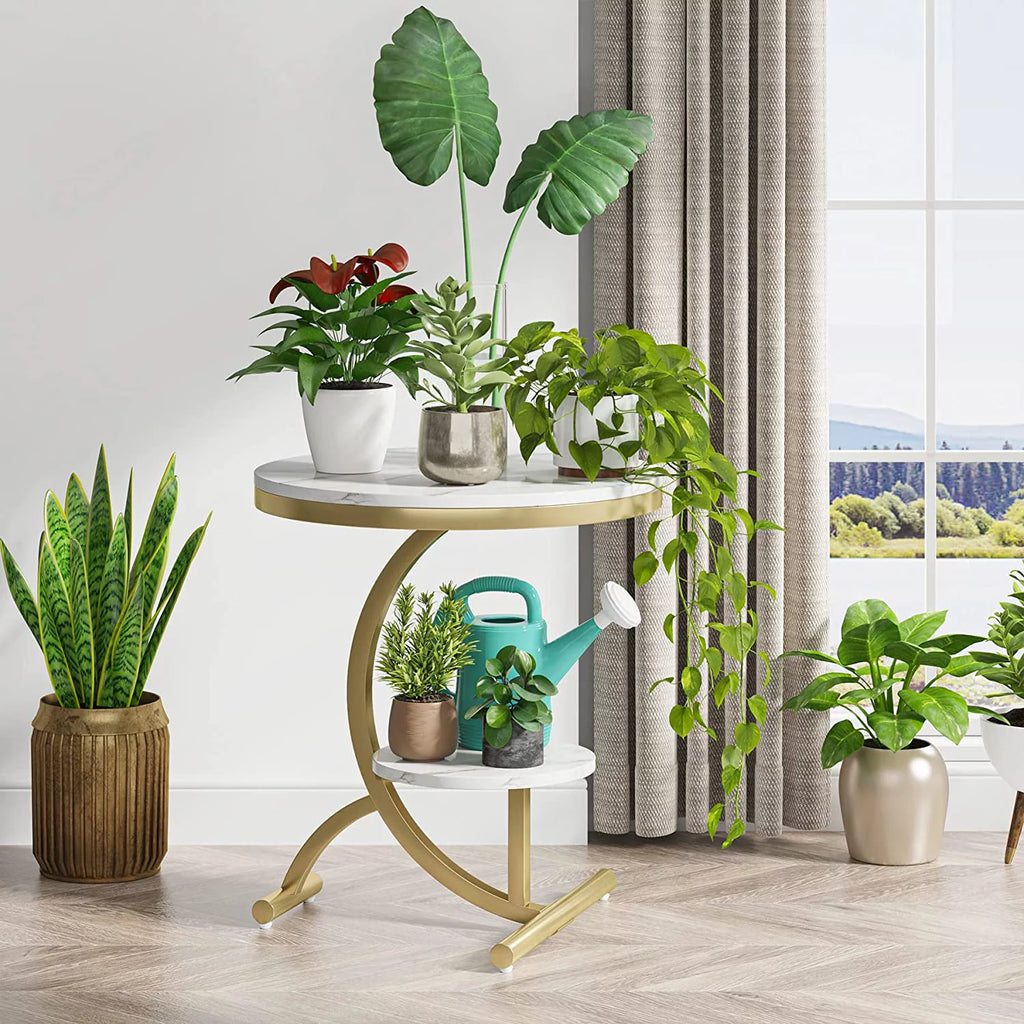 Faux Marble 2 Tier Round End Table C29011