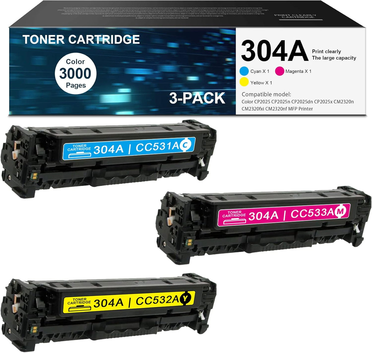 3 Pack Toner Cartridge for HP Color CP2025 CM2320 Printer D8869
