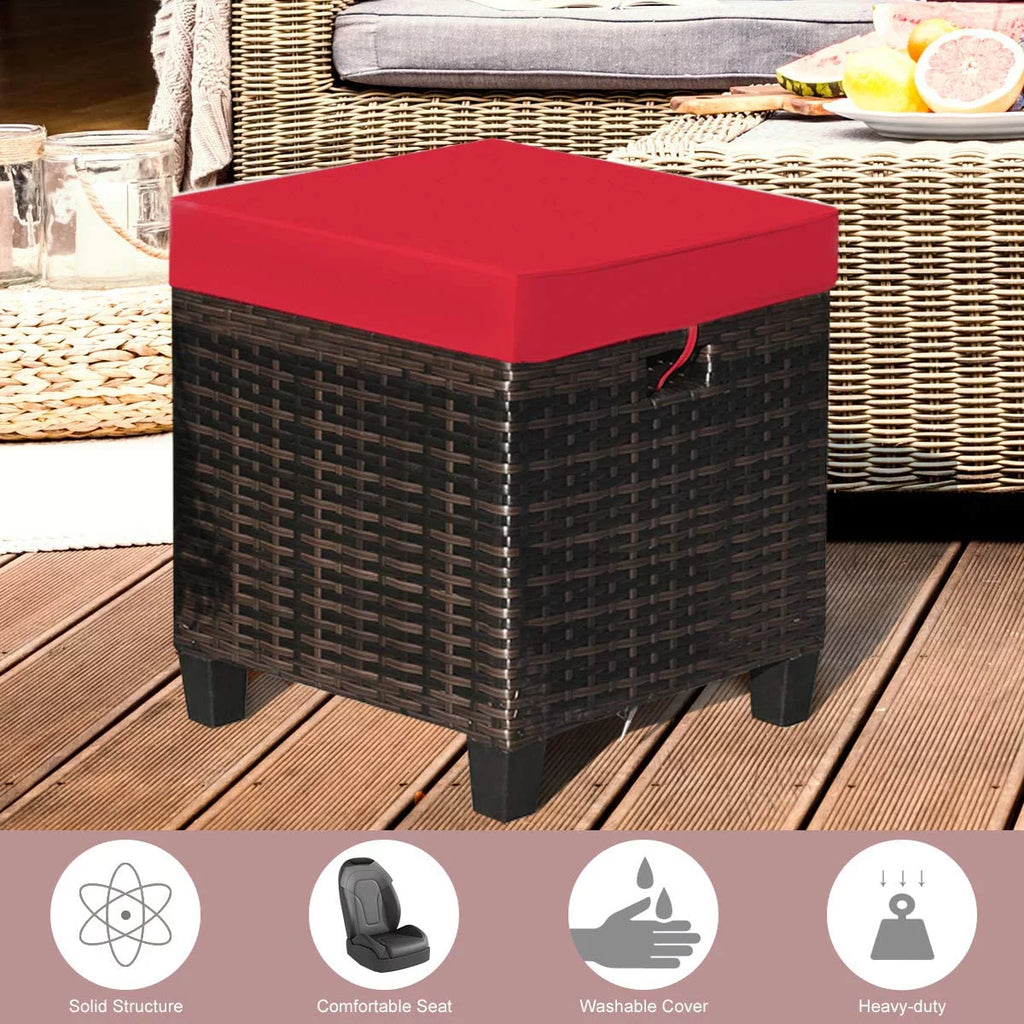 2 Pieces All Weather Rattan Wicker Outdoor Ottoman with Removable Cushions H8839