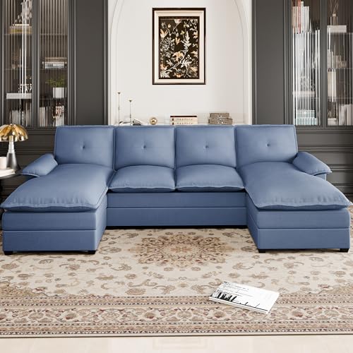 Blue U-Shaped Sectional Sofa with Double Chaise Q7626