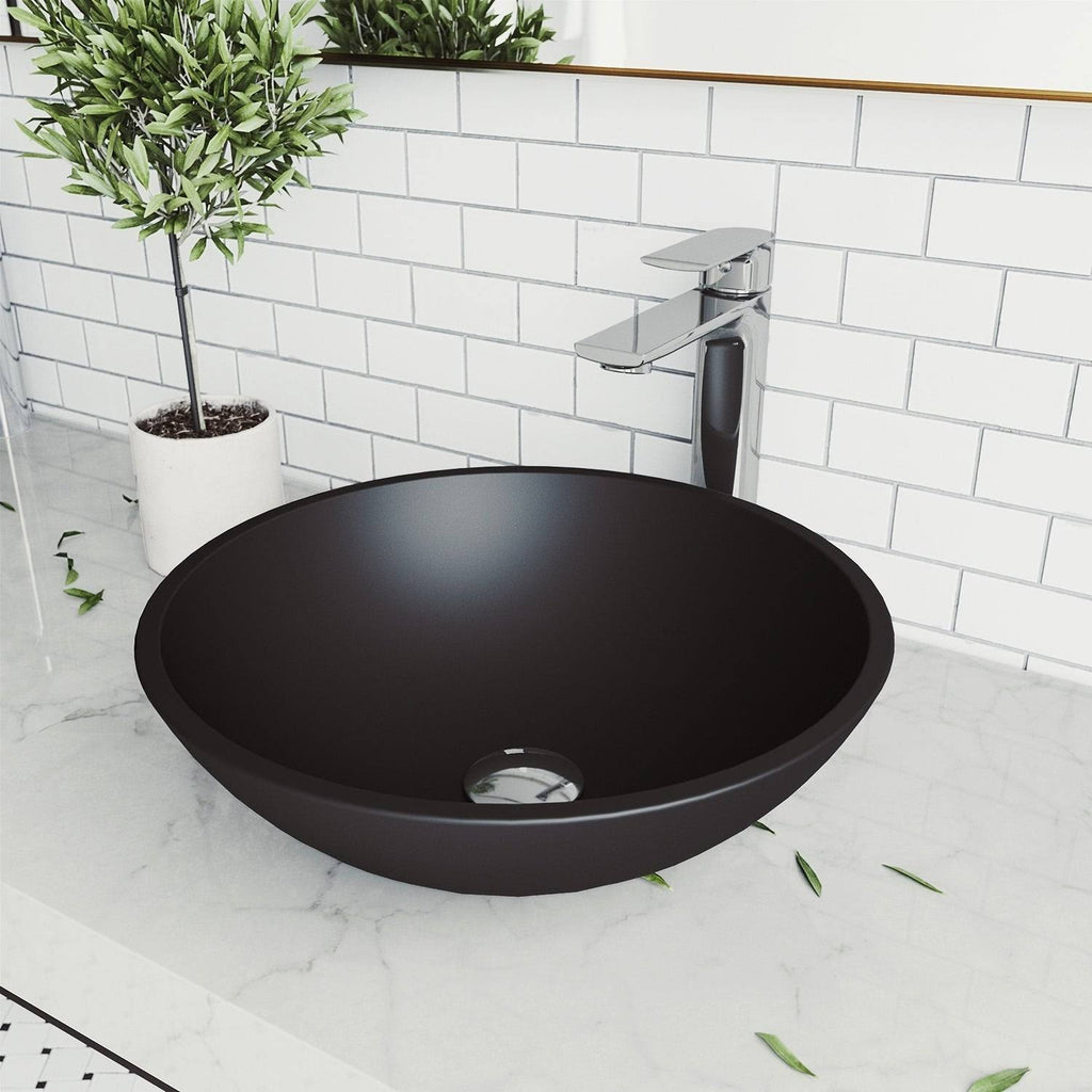 15 inch Vessel Bathroom Sink and Vessel Faucet Set in Chrome with Pop-Up Drain L969634