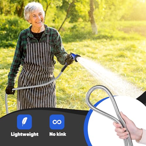 Stainless Steel 25 ft Garden Hose with 10 Function Nozzle L9365