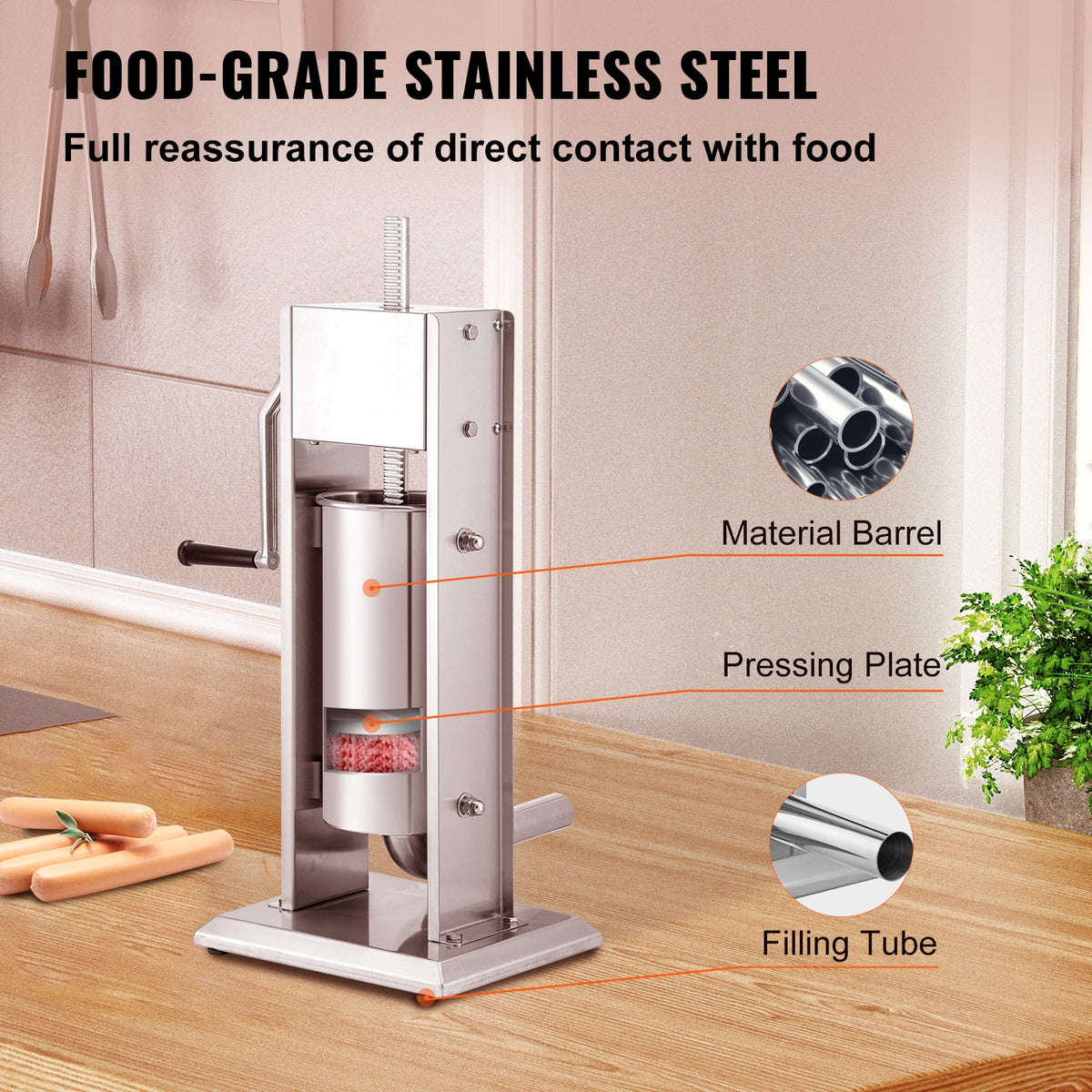 8lbs 5L Stainless Steel Sausage Stuffer A754