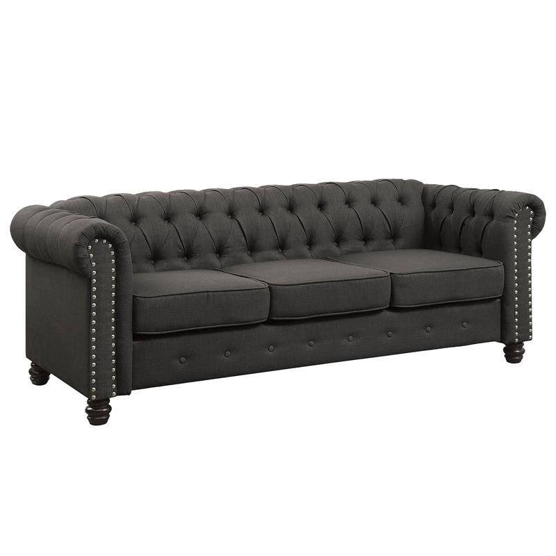 Gray Button Tufted Linen Fabric Sofa R680100
