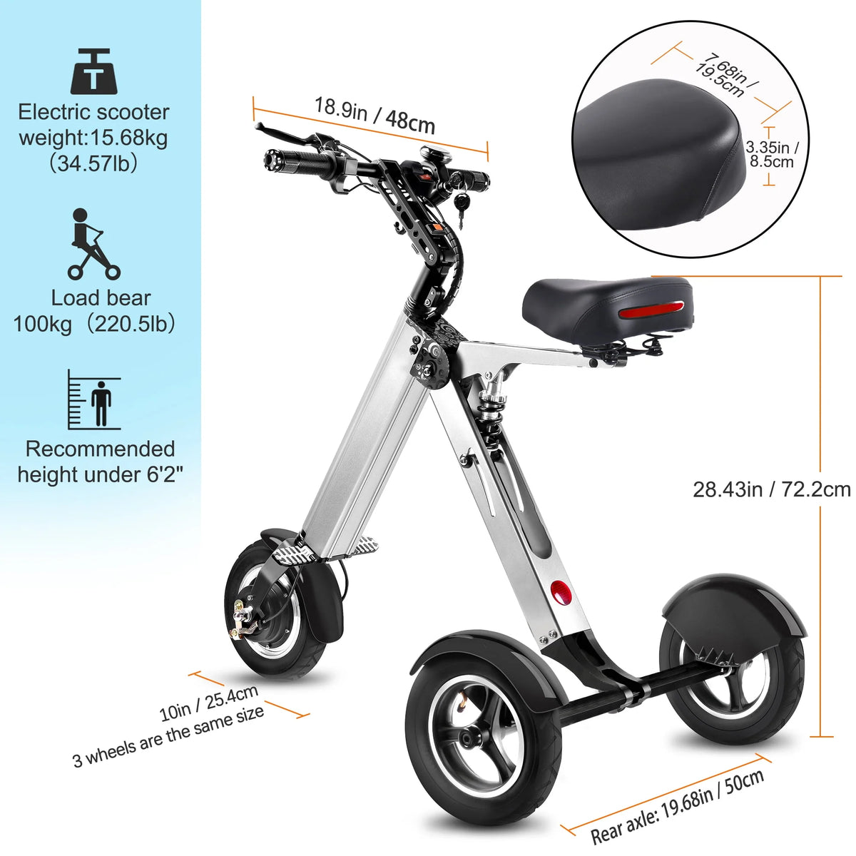 Foldable 3 Wheel Electric Scooter with LED Display S219528