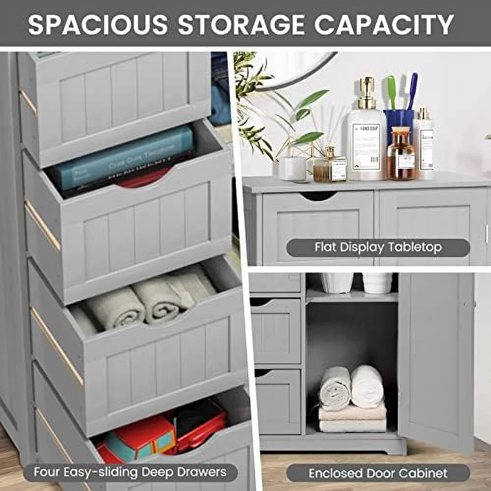 Grey Wooden Bathroom Floor Cabinet with 1 Cupboard and 4 Drawers E674956