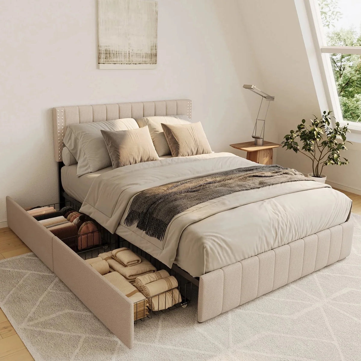 Queen Bed Frame with 4 Storage Drawers V59228
